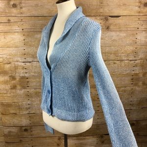 American Eagle Blue Knit Open Weave Button Cardigan Sweater M